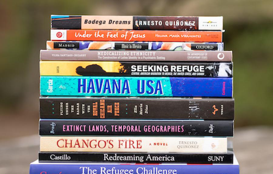 Set of books on table